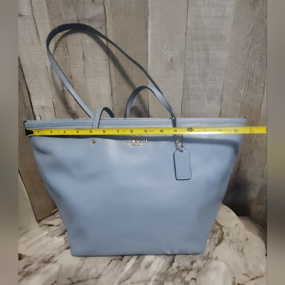 🌷Y2K Authentic Coach Street Zip Tote in Crossgrain Light Blue Leather🌸 - Picture 11 of 12